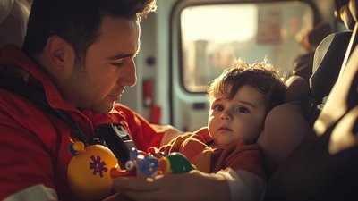 small child in ambulance with EMS